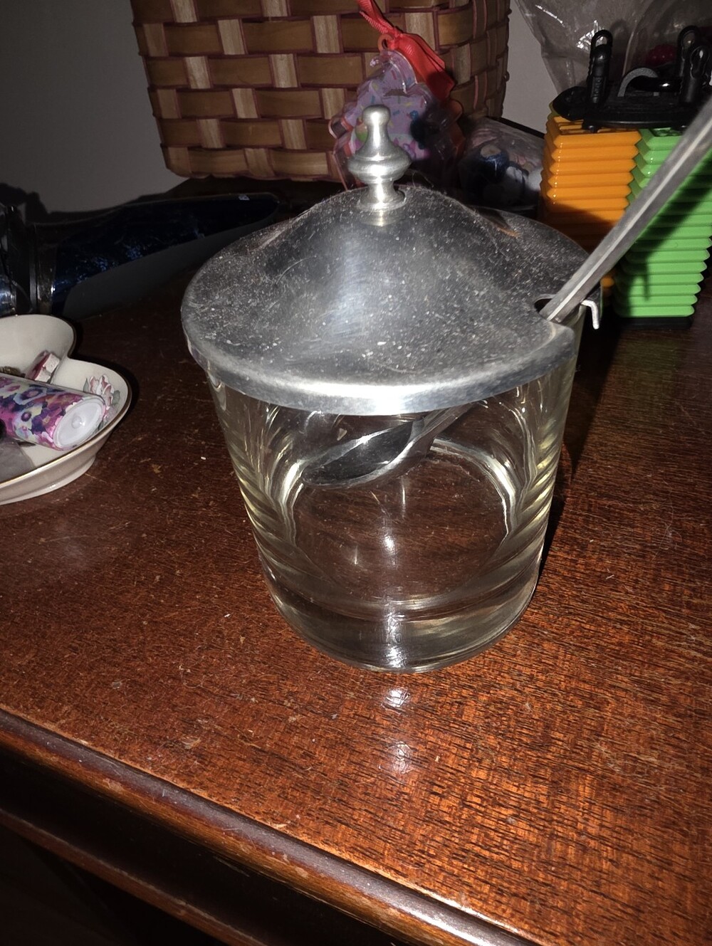Stieff Condiment Server Pewter And Glass